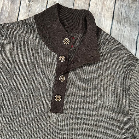UNTUCKit Sorensen Merino Wool Henley Neck Pullover Sweater Medium Mens Brown - Picture 2 of 8